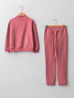 Dik Yaka Bask?l? Uzun Kollu K?z ?ocuk Sweatshirt ve E?ofman Alt? - Waikiki фото 2