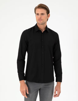 Siyah Oxford Slim Fit Uzun Kollu G_mlek
