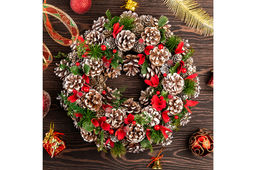 Новогоднее украшение венок 34*34*8 см Заснеженные шишки круг - Elan gallery фото 11