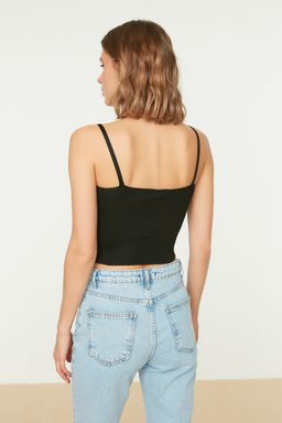 Siyah Crop Bustiyer Ince Bluz TWOSS22BZ0802