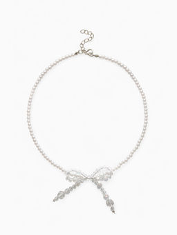 Чокер «Хрустальный бантик», жемчужные бусины, белый в серебре, 33 см + 5 см доп, цепочка