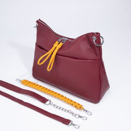 Сумка-мешок, отдел на молнии, 3 наружных кармана, длинный ремень, цвет бордовый/жёлтый - Simaland фото 6