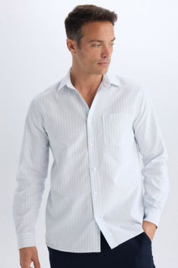 Regular Fit Polo Yaka Cizgili Oxford Uzun Kollu Gomlek