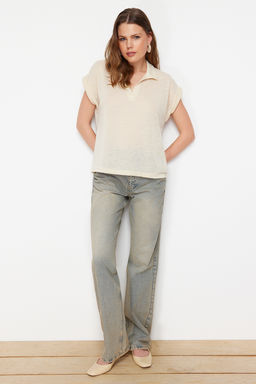 Tas Keten Gorunumlu Regular/Normal Kal?p Polo Yaka K?sa Kollu T-shirt - Trendyolmilla фото 3