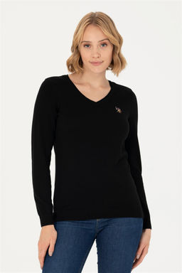 Женский черный базовый свитер с v-образным вырезом Неожиданная скидка в корзине - U.s. polo assn фото 3