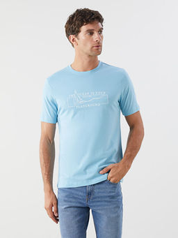 Bisiklet Yaka Bask?l? Penye Erkek Ti??rt