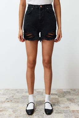 TRENDYOLMILLA Mavi Yuksek Bel Y?rt?kl? Denim Sort TWOSS22SR00030 фото 4