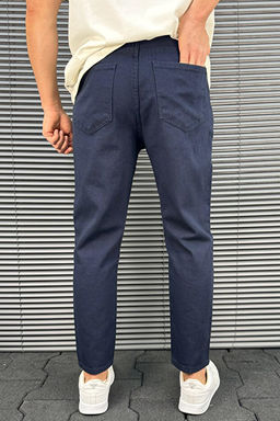 Lacivert Boyfriend Kal_p %100 Pamuklu K_sa Pa_a Rahat Gabardin Pantolon TMNSS25PL00042