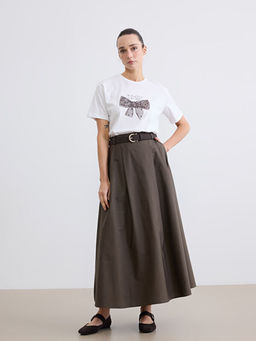 Bisiklet Yaka Fiyonk Bask?l? Kad?n Ti??rt