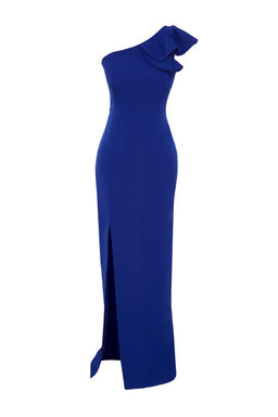 Saks Vucuda Oturan Volan Detayl? Tek Kol Dokuma Uzun Abiye Elbise TPRSS24AE00152 - Trendyolmilla фото 7