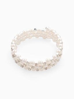 Браслет-пружинка Жемчужинка 3 ряда, шахматы, белый, d=6.5 см