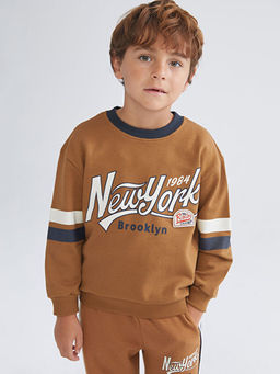 Bisiklet Yaka Bask?l? Uzun Kollu Erkek Bebek Sweatshirt