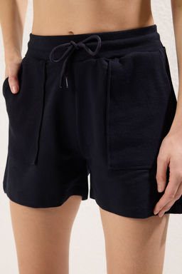 Lacivert Relaxed/Rahat Kal?p Cep Detayl? Esnek Orme Sort & Bermuda TWOSS25SR00013