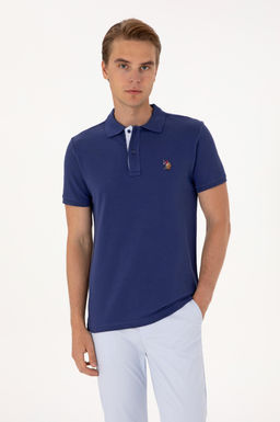 Erkek Slim Fit Polo Yaka A__k Lacivert Basic Ti__rt
