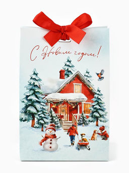 Цена за 3 шт. Пакет подарочный новогодний с лентой С Новым годом, 13?19?9 см