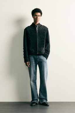 CHAQUETA CROPPED FIT TRABILLAS / Carb?n