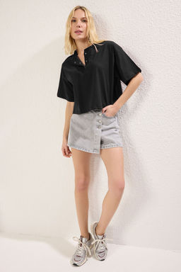 TRENDYOLMILLA Bordo Relaxed/Rahat Kal?p Crop Truvakar Kol C?tc?tl? Orme T-Shirt TWOSS25TS00021  фото 9