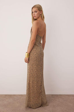 Cok Renkli Puantiyeli Cicek Aplike Detayl? Sifon Maxi Abiye & Mezuniyet Elbisesi TPRSS25AE00199