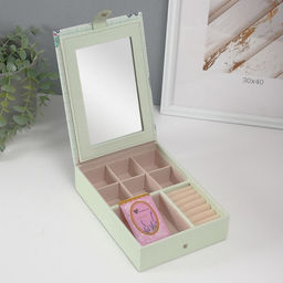 Шкатулка для украшений «Динозаврики», с зеркалом, искусственная кожа, зелёная, 15×21.5×5.5 см