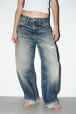 TRF BAGGY FOLDED RIPPED MID-WAIST JEANS - Zara фото 9