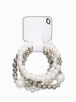 Браслет "Стильный жемчуг" (набор 5шт), №8/16, цвет белый в серебре