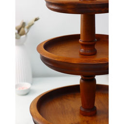 Трёхъярусная ваза деревянная для фруктов и сладостей Mаgistrо, 47 см, из натурального кедра, шоколадная