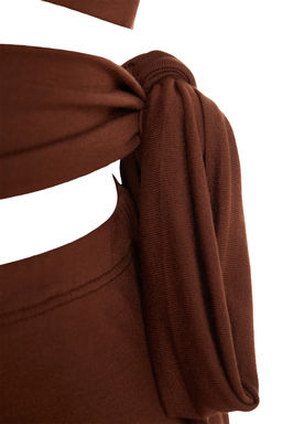 Plaj Giyim Kahverengi Orme Buzgulu Tek Omuz Bluz-Etek Tak?m TBESS22AU0224 - Trendyolmilla фото 7
