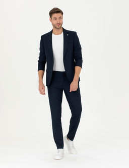Lacivert Ex. Slim Fit _izgili Tak_m Elbise