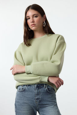 Mint Kal?n Ici Polarl? Regular/Normal Kal?p Bisiklet Yaka Basic Orme Sweatshirt TWOAW24SW00101