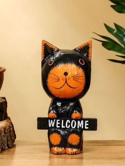 Сувенир «Кот с табличкой WELCOME», 10×7×16 см, дерево, чёрно-рыжий