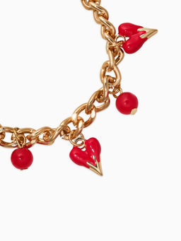 Браслет на цепи «Вишневый рай. Сердечки», L=17 см, красный в золоте