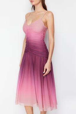 Cok Renkli A-Kesim Orme Tul Elbise TPRSS24EL00055 - Trendyolmilla фото 5