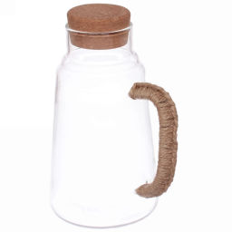 Кувшин стеклянный 1400мл "ICE" с пробковой крышкой, плетеная ручка