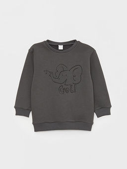 Bisiklet Yaka Bask?l? Erkek Bebek Sweatshirt
