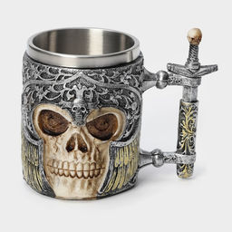 Кружка средневековая «Череп с мечом. Хэллоуин», 400 мл, 14×9×11 см, нержавеющая сталь, серебристая