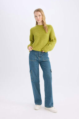 Крутой вязаный свитер оверсайз с широким кроем и круглым вырезом - Defacto фото 2