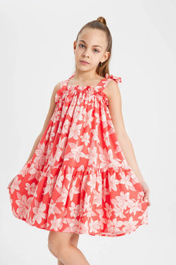 Платье с цветочным узором на бретелях для девочек - Defacto фото 3