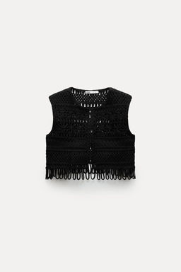 SHORT MACRAME VEST WITH FRINGING - Zara фото 3