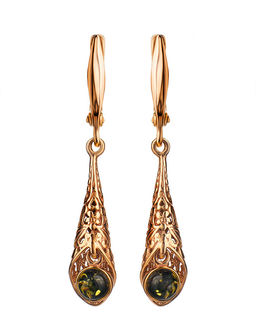 Изящные серьги Роксана с натуральным балтийским янтарём зелёного цвета