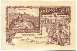 50 геллеров 1920 года Австрия Рабенштайн (нотгельд)