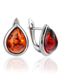 Серьги-капельки с тёмно-коньячным янтарём Корсика