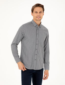 Gri Regular Fit _izgili Uzun Kollu G_mlek