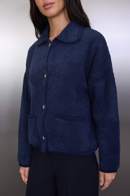 Lacivert Genis Kal?p Polo Yaka Buklet Triko H?rka TWOAW24HI00177