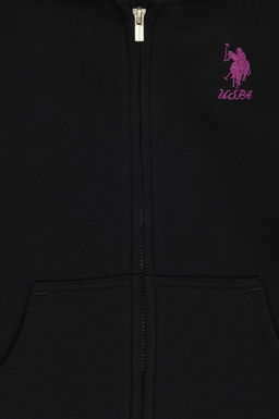 K_z _ocuk Siyah Kap__onlu Fermuarl_ _ardonlu Basic Sweatshirt Sepette S_rpriz _ndirim - U.s. polo assn фото 3