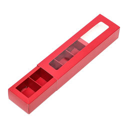 Цена за 5 шт. Коробка под 5 конфет с обечайкой, с окном, с тонкими разделителями, Красная 20*5,5*3,5 - Simaland фото 4