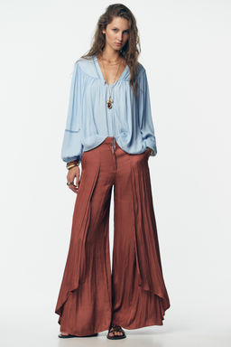 FLOWING WIDE-LEG TROUSERS WITH RUFFLES