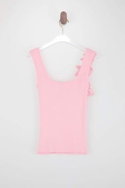 Pembe Kare Yaka Cicek Detayl? Fitted Triko Ince Bluz TWOSS26BZ00287