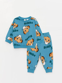 Bisiklet Yaka Aslan Kral Bask?l? Erkek Bebek Sweatshirt ve E?ofman Alt 2li