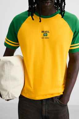 EMBROIDERED COLOUR BLOCK T-SHIRT - Zara фото 7