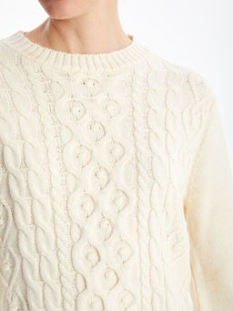 Bisiklet Yaka Kendinden Desenli Kad?n Triko Kazak